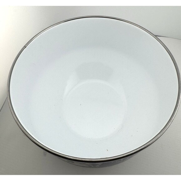 Vintage Blue & White enamelware bowl with classic pagoda Asian scene 8inch wide - Picture 2 of 10